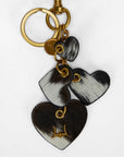 Heart Shape Keychain In Black & White Cowhide Leather