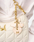 Heart Shape Keychain In Hand Finished Embossed Leather - White