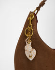 Heart Shape Keychain In Hand Finished Embossed Leather - White