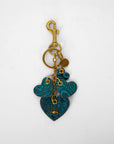Heart Shape Keychain In Hand Finished Embossed Leather - Turquoise