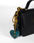 Heart Shape Keychain In Hand Finished Embossed Leather - Turquoise