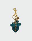 Heart Shape Keychain In Hand Finished Embossed Leather - Turquoise