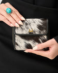 Sophia Card Holder In Black & White Cowhide