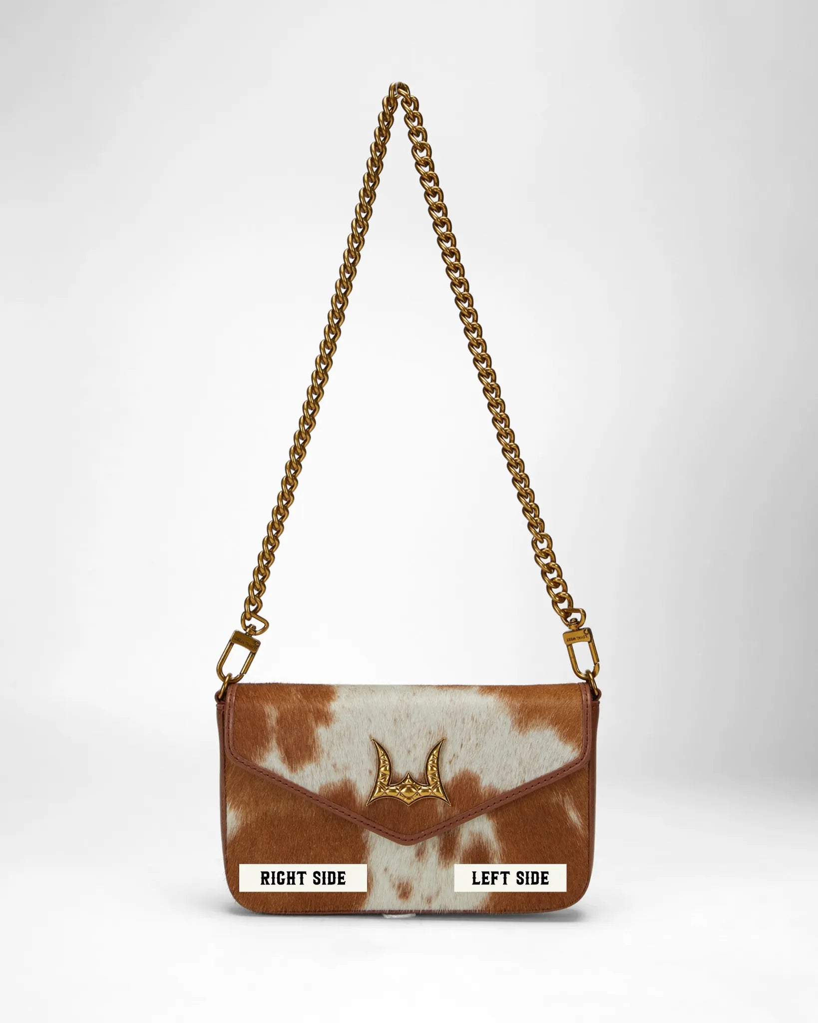 The LW On The Go Mini Chain Bag- In Brown & White Cowhide And Calfskin