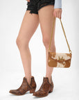 The LW On The Go Mini Chain Bag- In Brown & White Cowhide And Calfskin