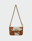 The LW On The Go Mini Chain Bag- In Brown & White Cowhide And Calfskin