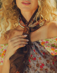 Daylight'S Ballet Silk Scarves With Handtooled Leather Slider - Bone & Saddle