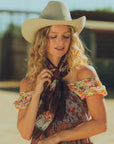 Daylight'S Ballet Silk Scarves With Handtooled Leather Slider - Bone & Saddle