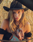 Bandana Canyon Silk Scarves With Handtooled Leather Slider - Saddle Brown