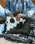 Lw Large Hobo Bag In Black & White Cowhide