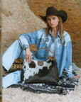 Lw Large Hobo Bag In Black & White Cowhide