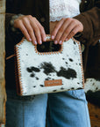 Alma Medium Hand Bag In Black & White Cowhide