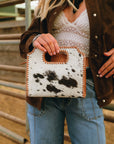 Alma Medium Hand Bag In Black & White Cowhide