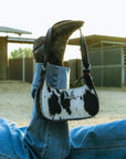 Dannia Medium Purse In Black & White Cowhide