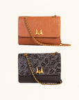 Savi Small Embossed & Grained Leather Bag - Charcoal