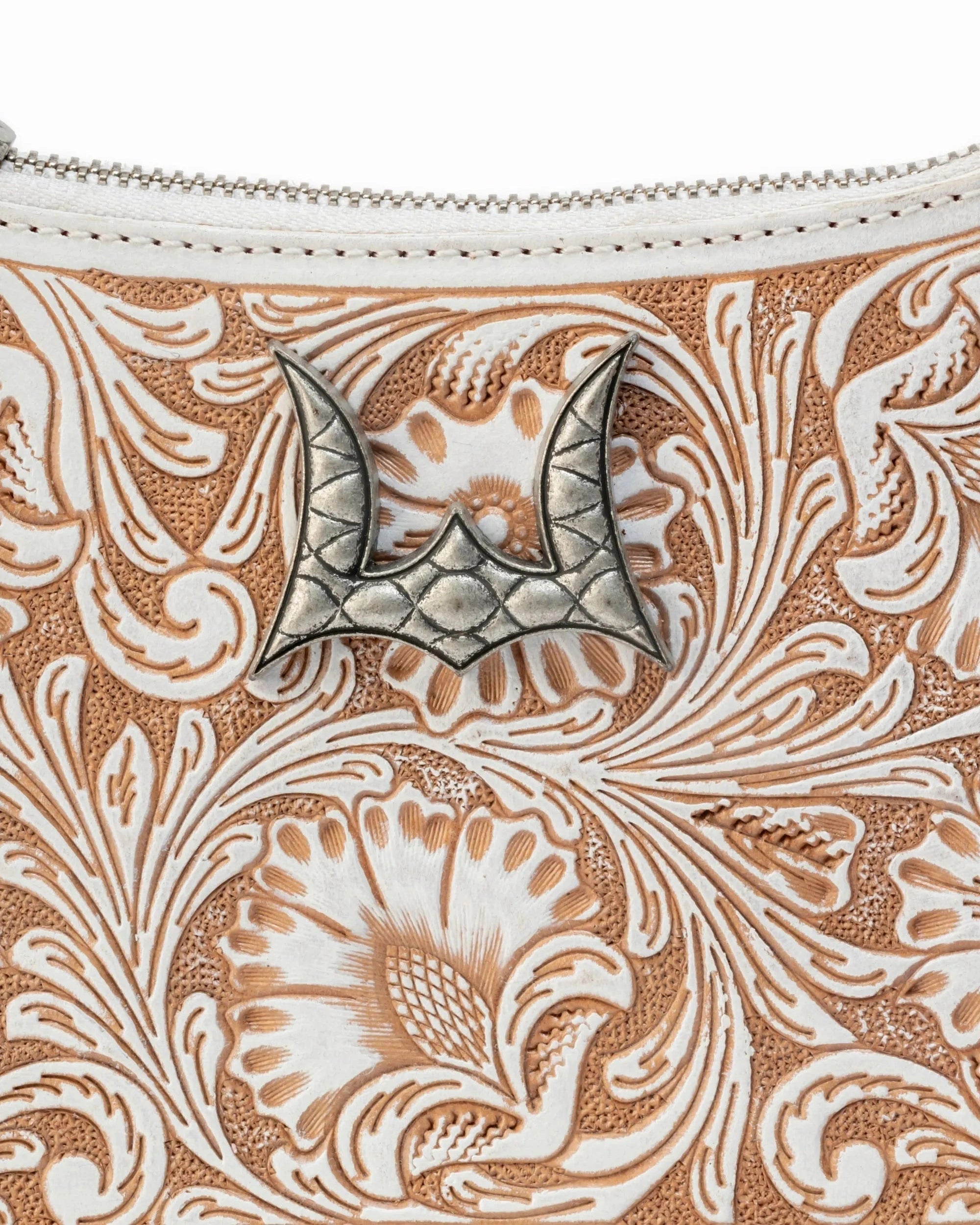 Dannia Medium Purse - Ivory Dust Handtooled Leather And Calfskin