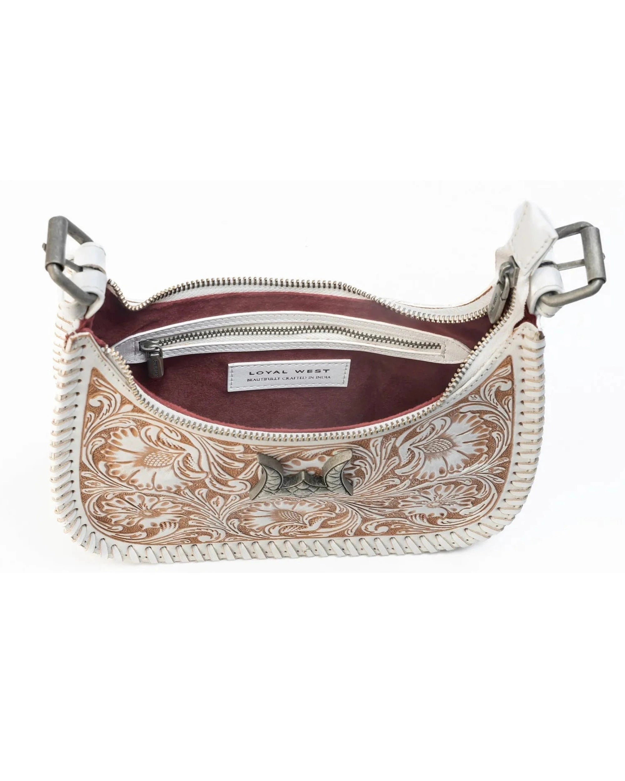 Dannia Medium Purse - Ivory Dust Handtooled Leather And Calfskin
