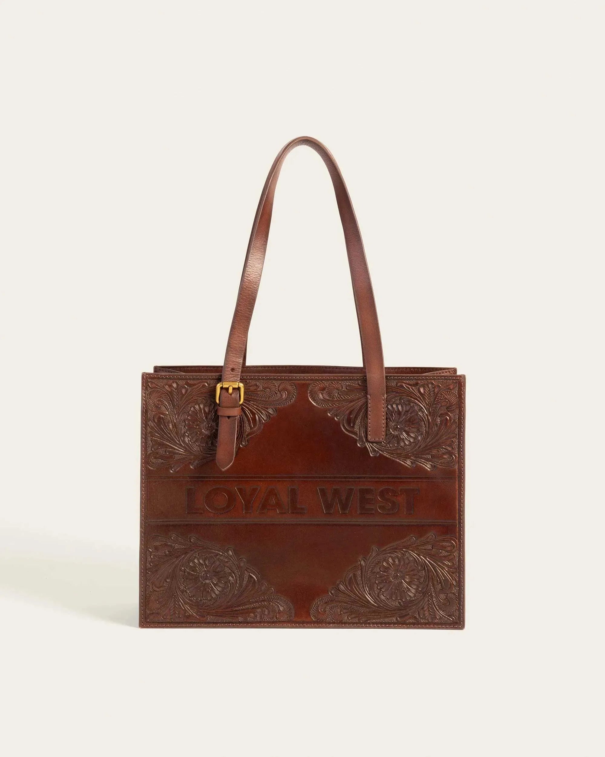Mivva Handtooled Medium Bag - Brunette Leather