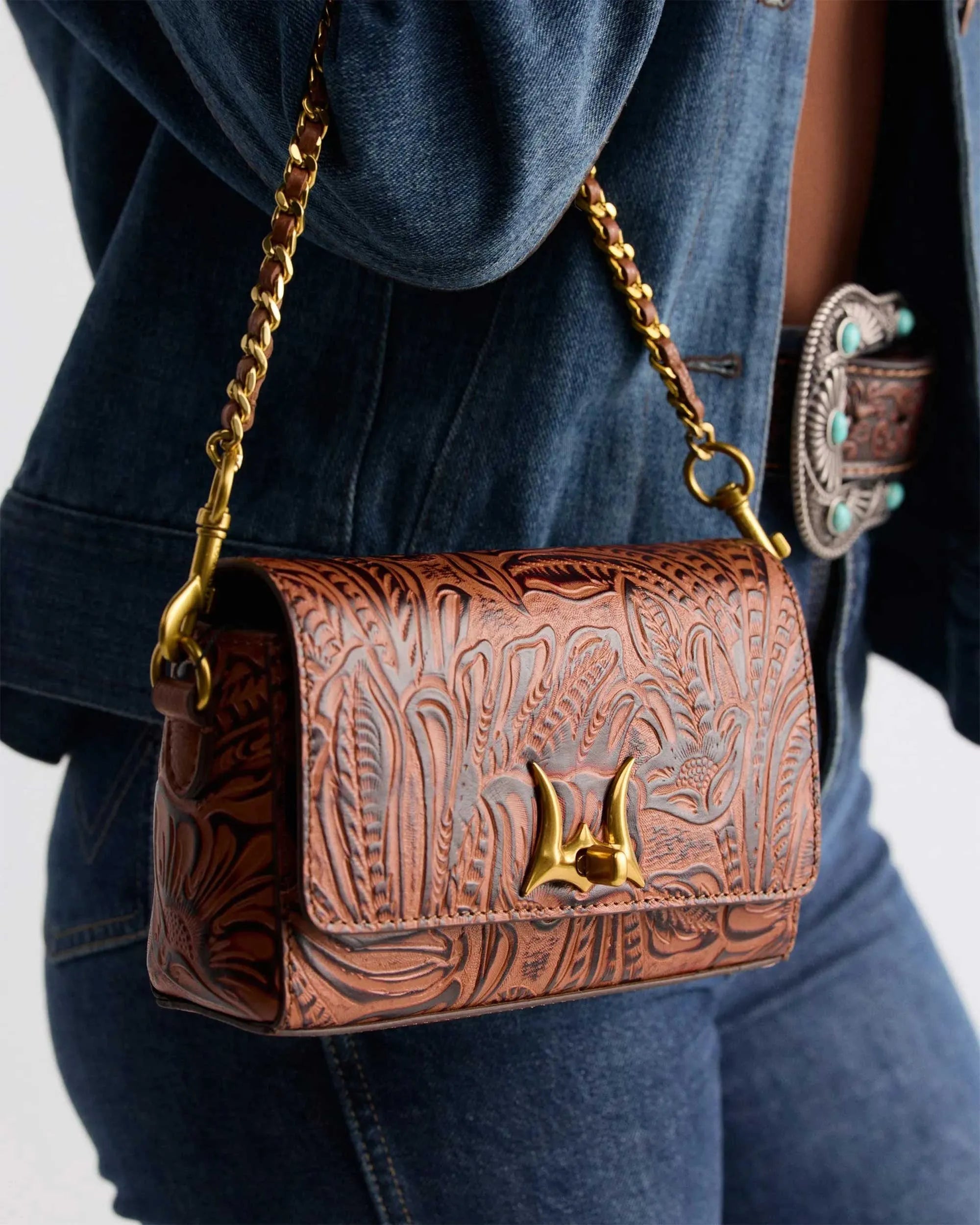 Savi Mini Bag In  Hand Finished Embossed Leather - Brown