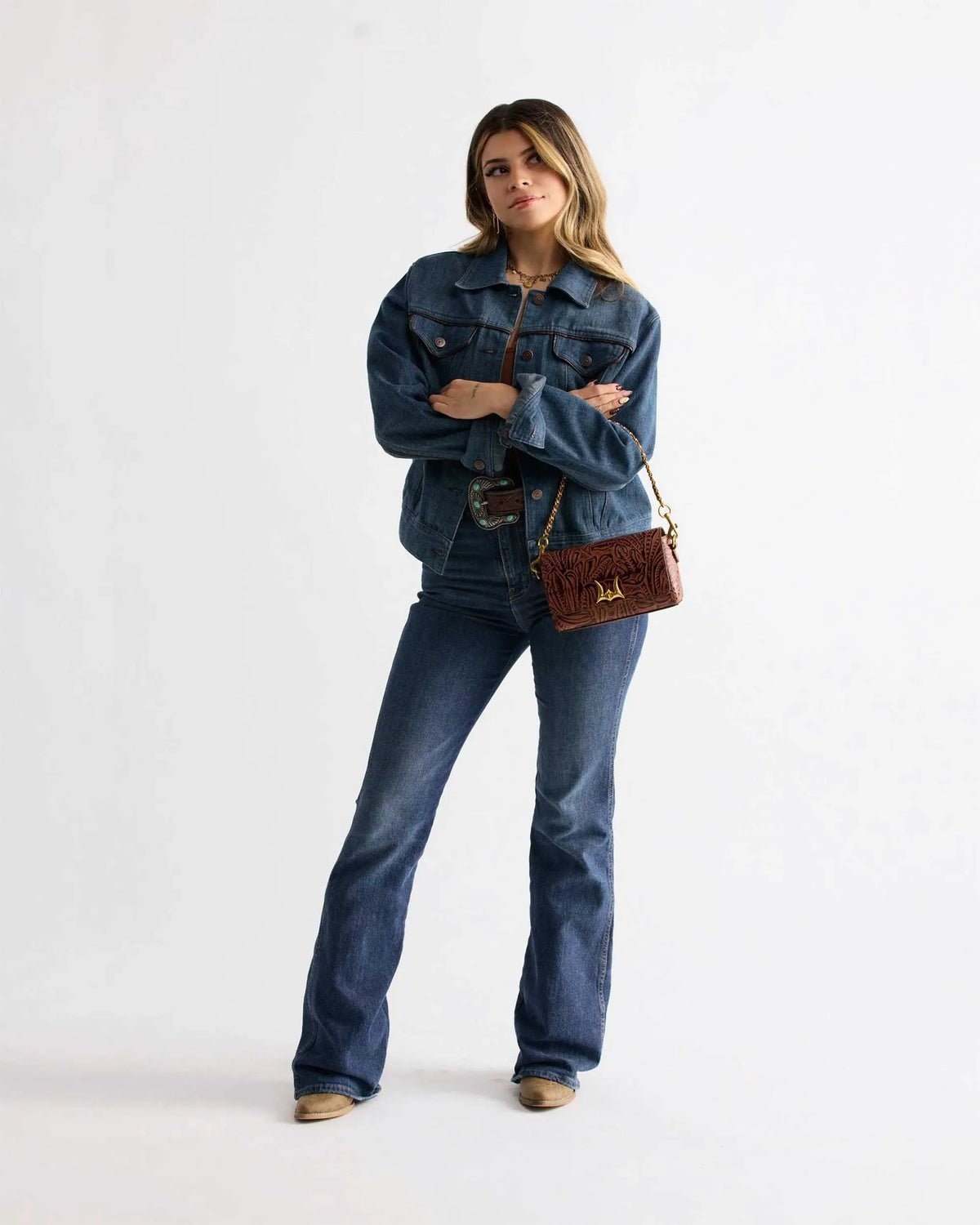 Savi Mini Bag In  Hand Finished Embossed Leather - Brown