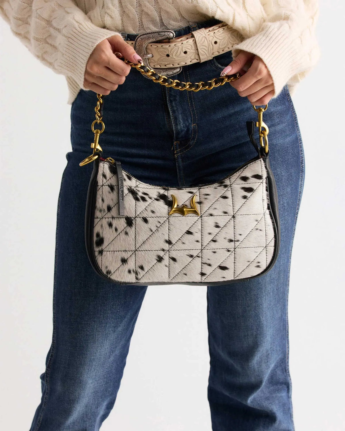 Joe Quilted Nappa Leather Bag - Black & White Cowhide