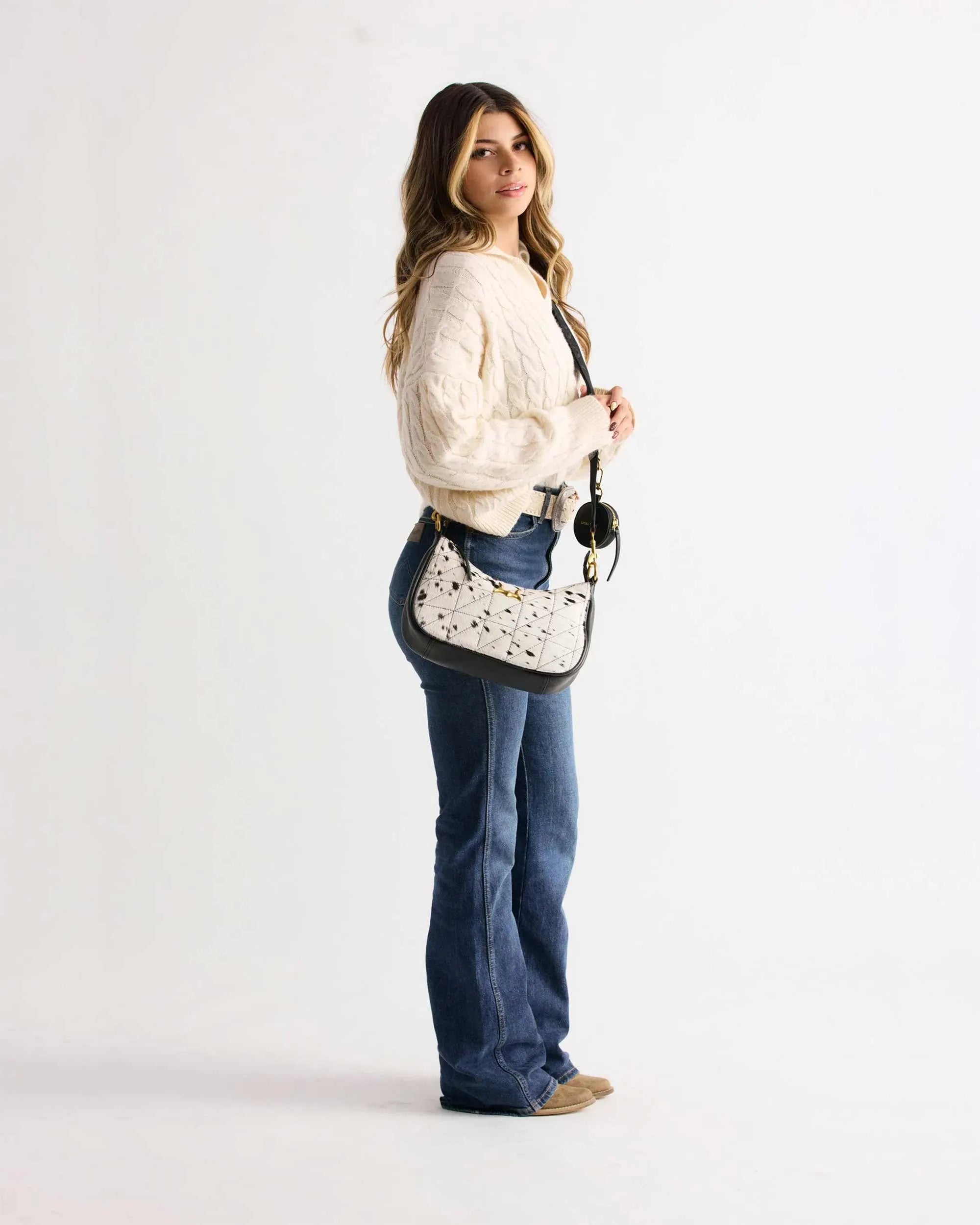 Joe Quilted Nappa Leather Bag - Black &amp; White Cowhide