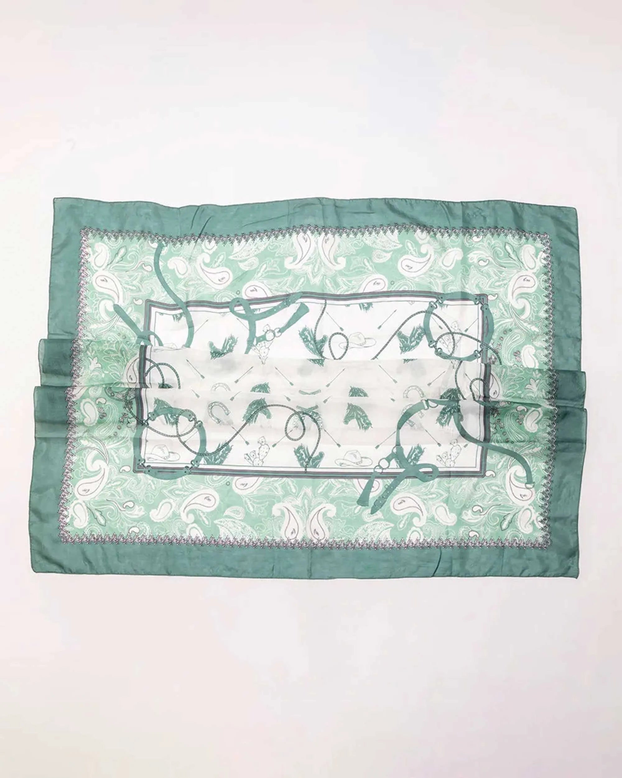 Daylight'S Ballet Silk Scarves With Handtooled Leather Slider - Western Sky
