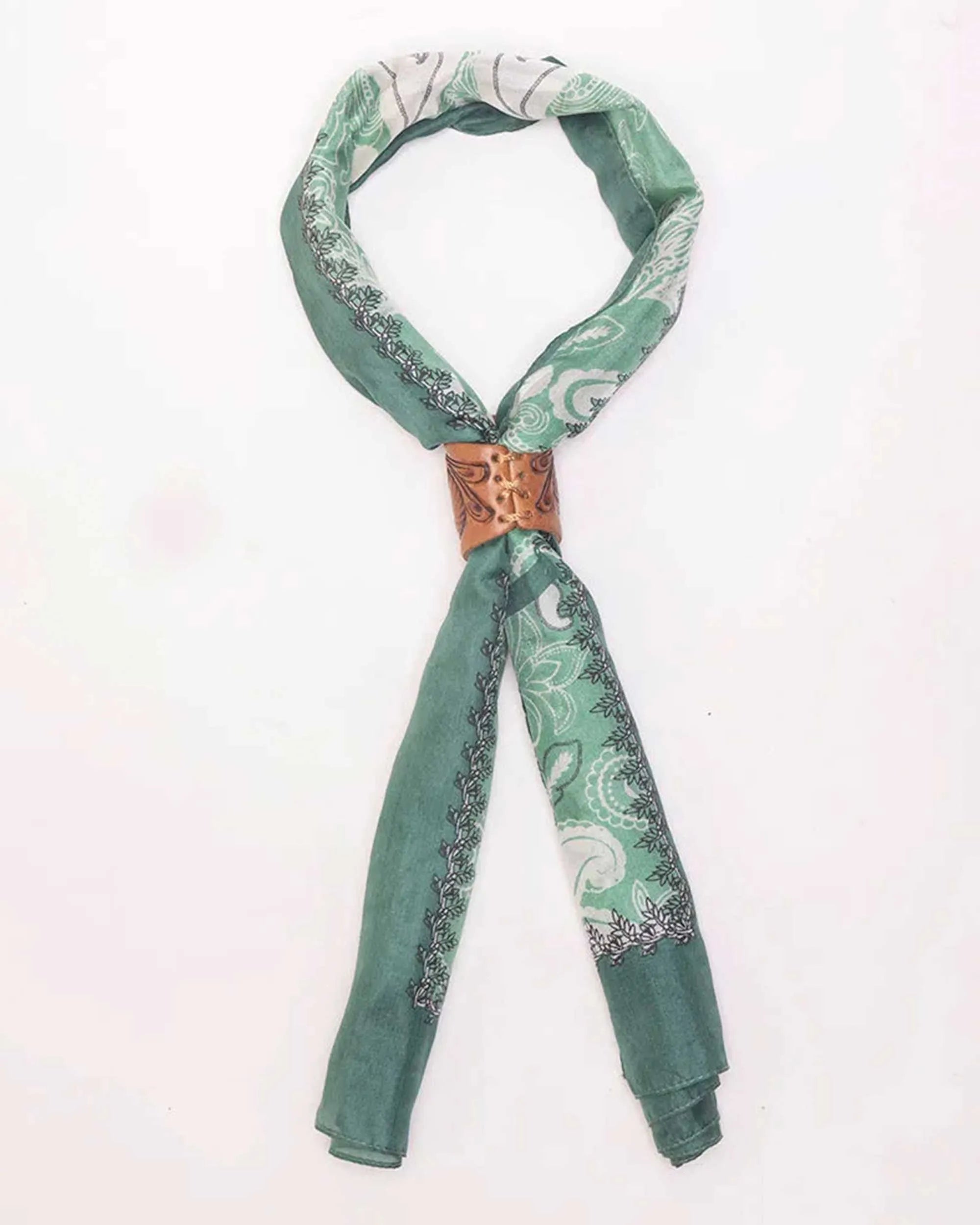 Daylight'S Ballet Silk Scarves With Handtooled Leather Slider - Western Sky