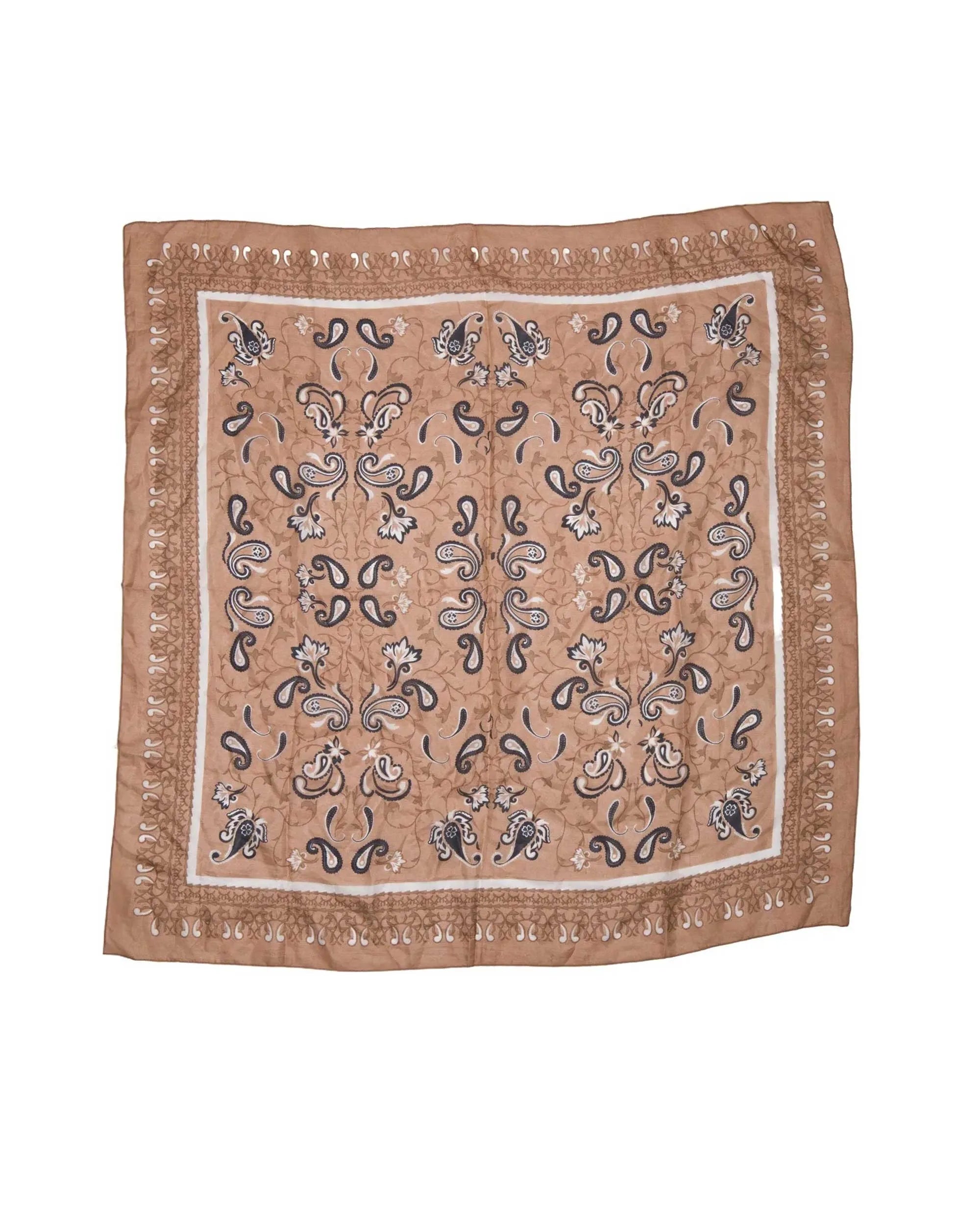 Bandana Canyon Silk Scarves With Handtooled Leather Slider - Saddle Brown
