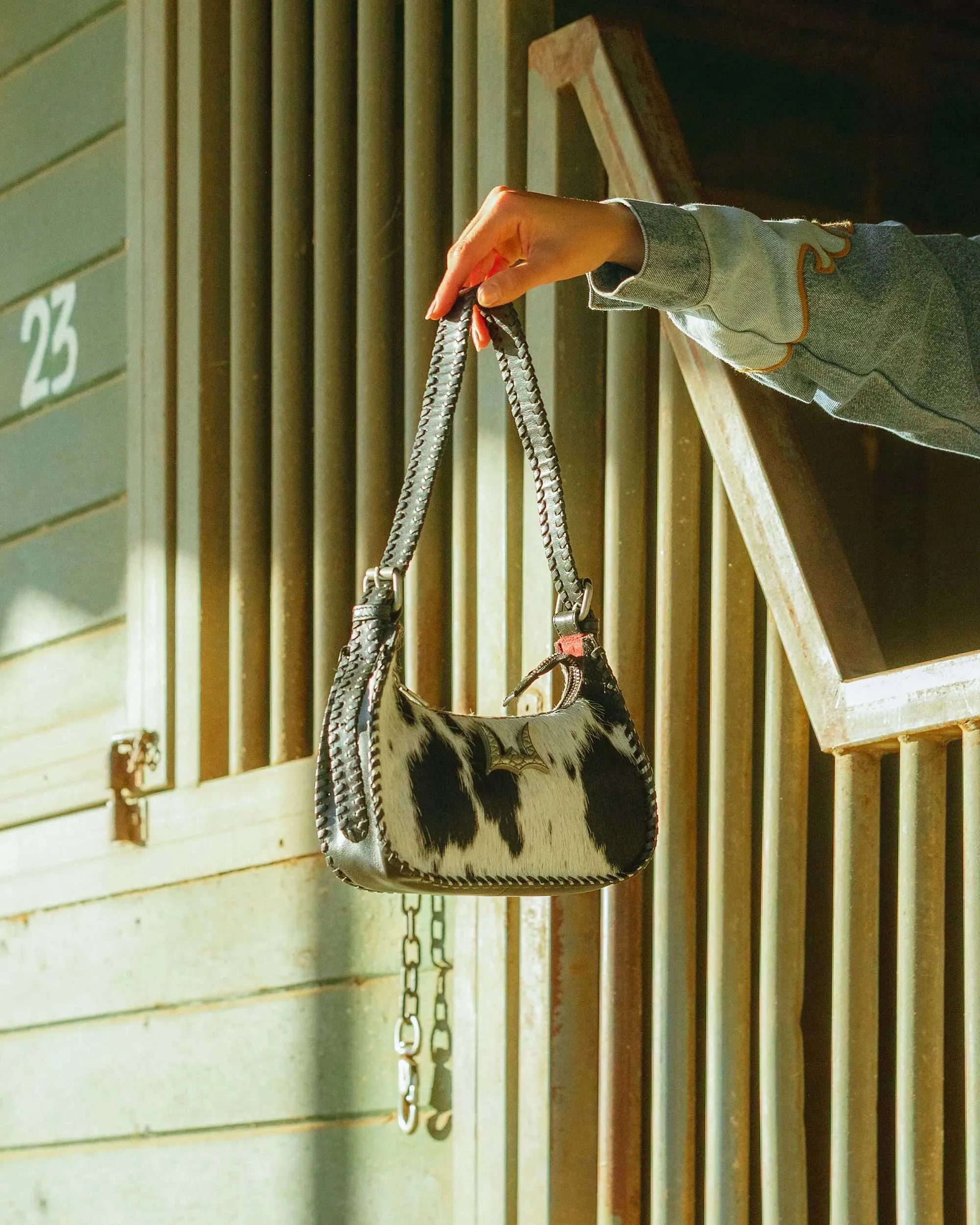 Dannia Medium Purse In Black &amp; White Cowhide