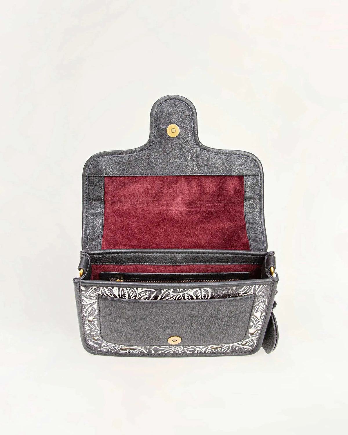 Shell Medium Purse – Black Floral Leather