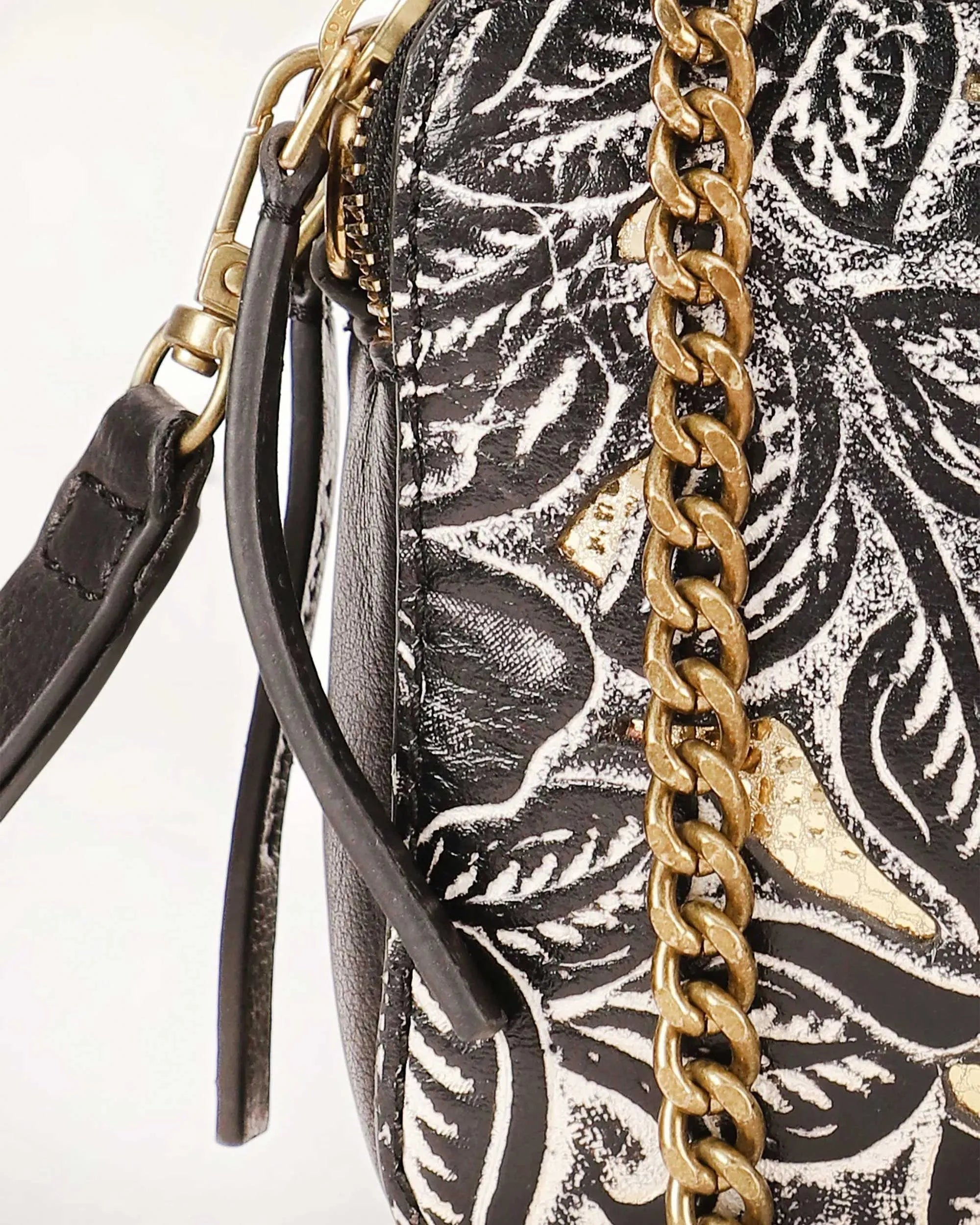 Shell Mini Purse in Black Floral Leather