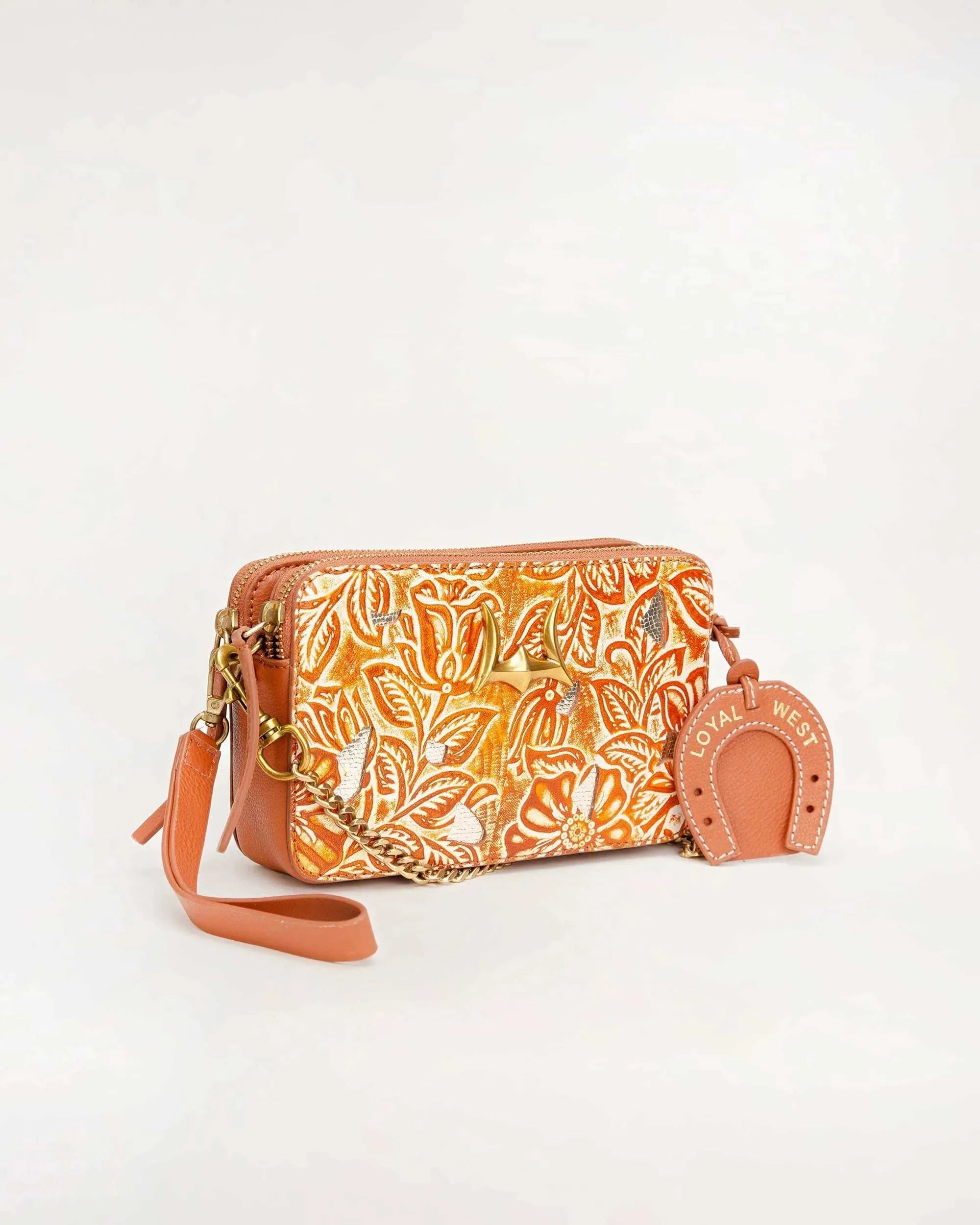 Shell Mini Purse in Golden Floral Leather