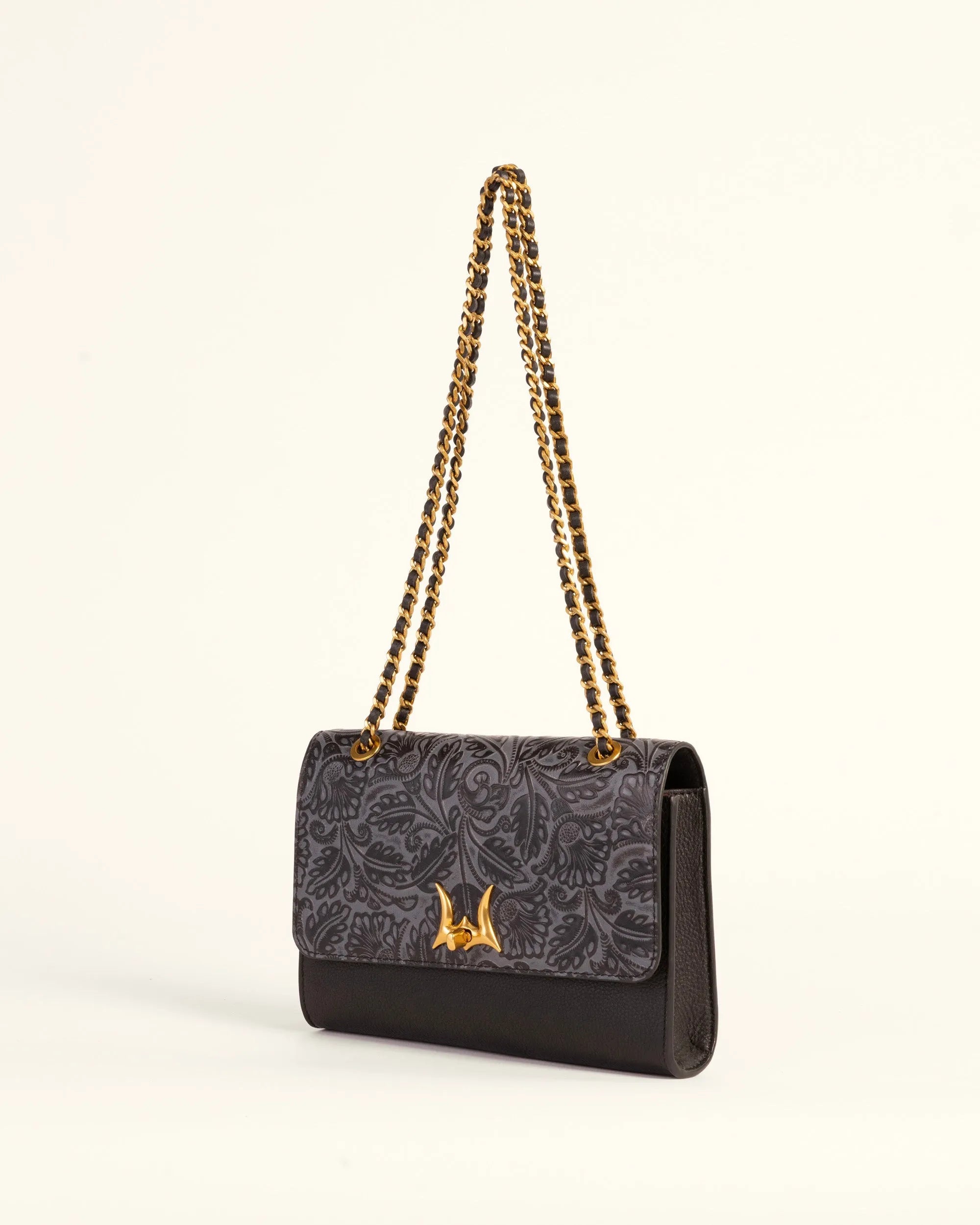 Savi Small Embossed &amp; Grained Leather Bag - Charcoal