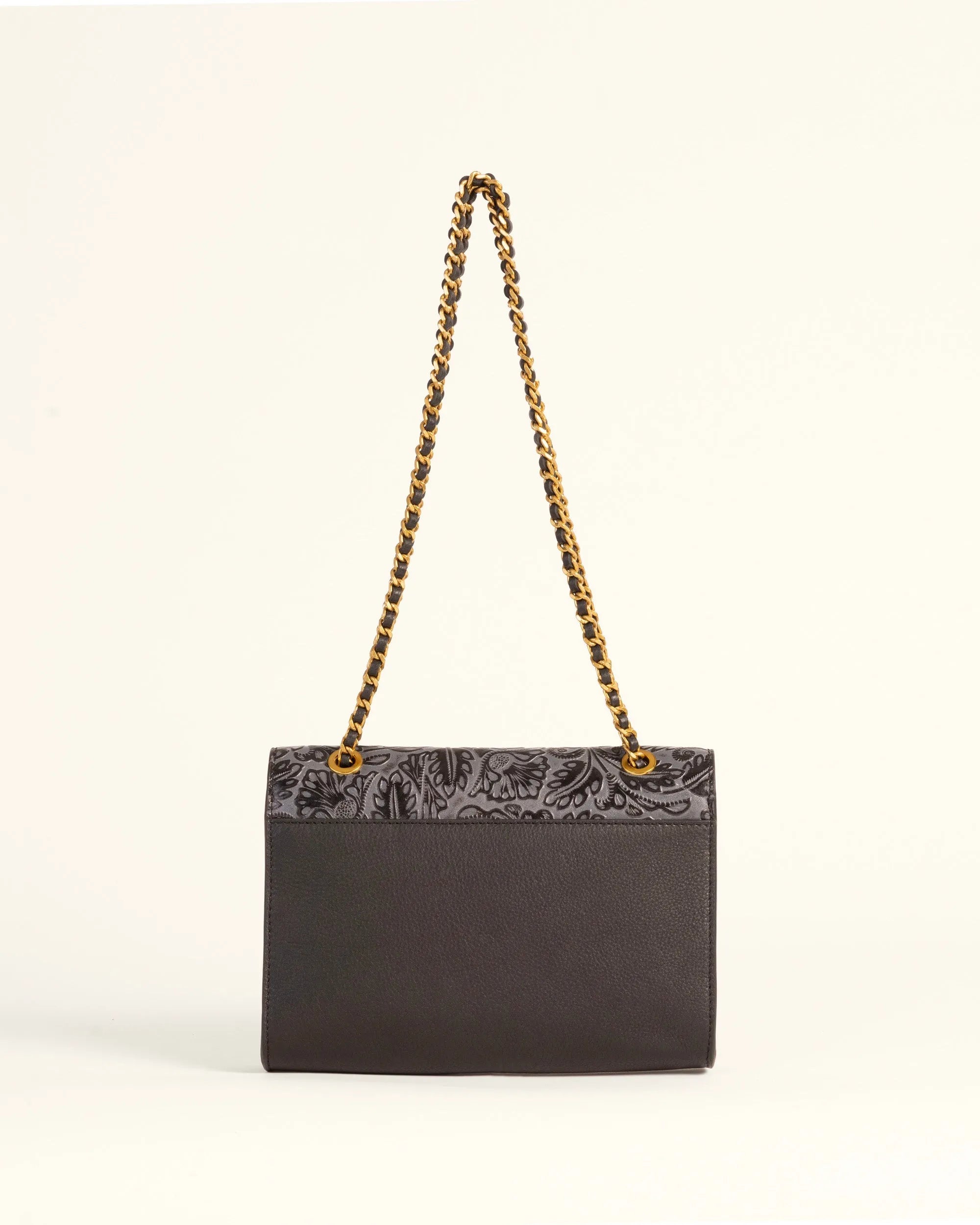 Savi Small Embossed &amp; Grained Leather Bag - Charcoal