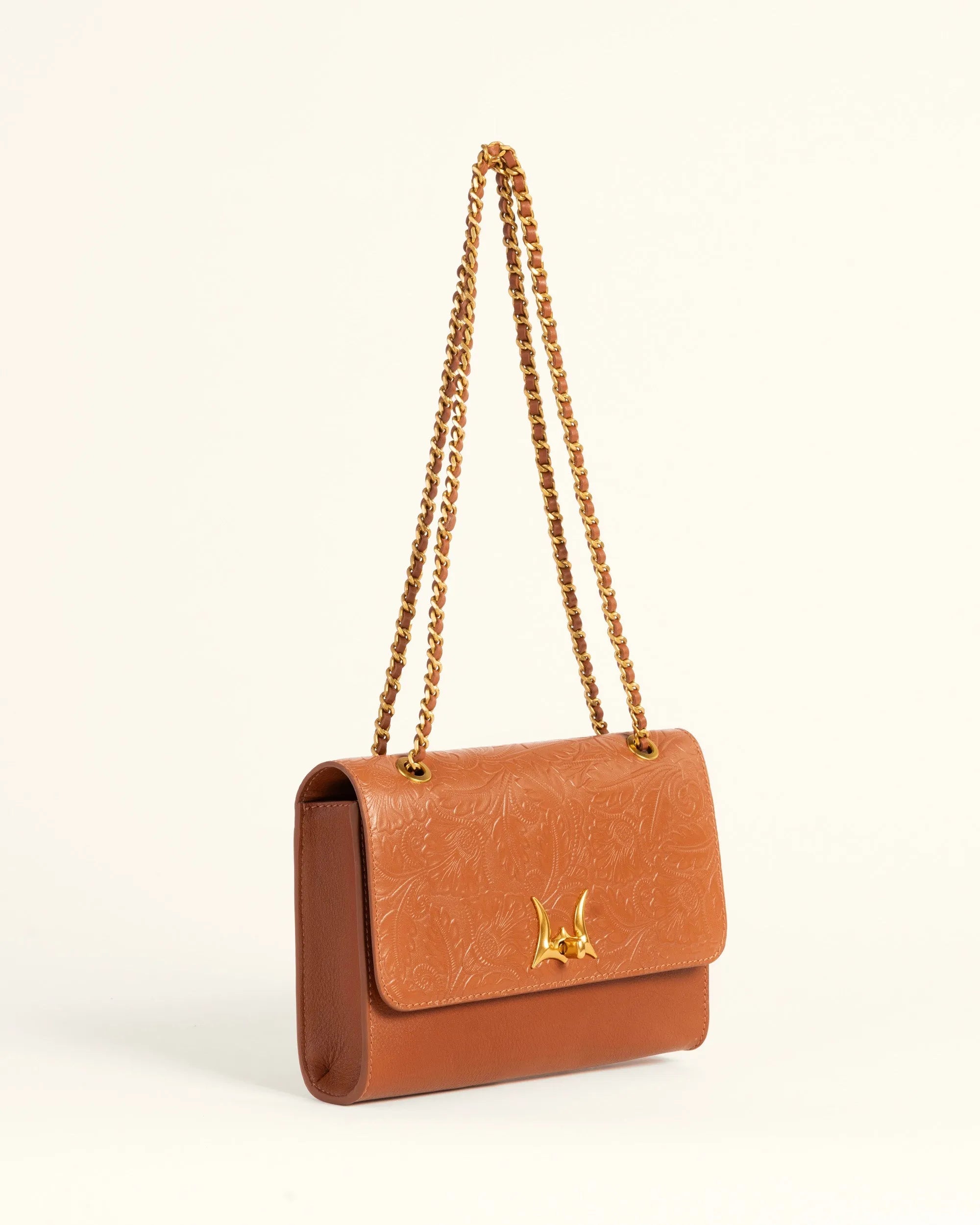 Savi Small Embossed &amp; Grained Leather Bag - Amber Glow