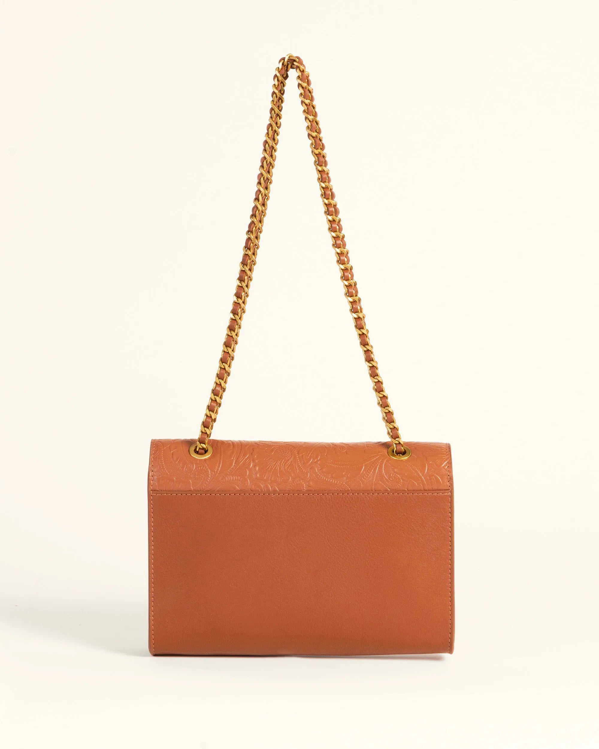 Savi Small Embossed &amp; Grained Leather Bag - Amber Glow