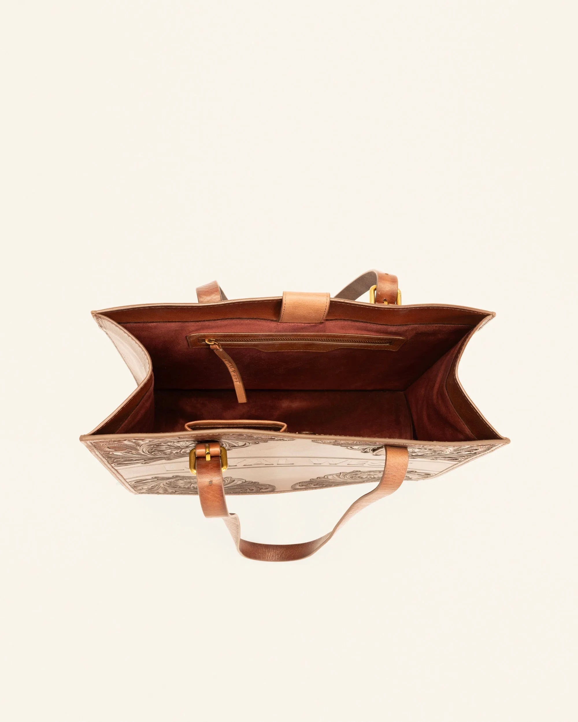 Mivva Handtooled Medium Bag - Brunette Leather