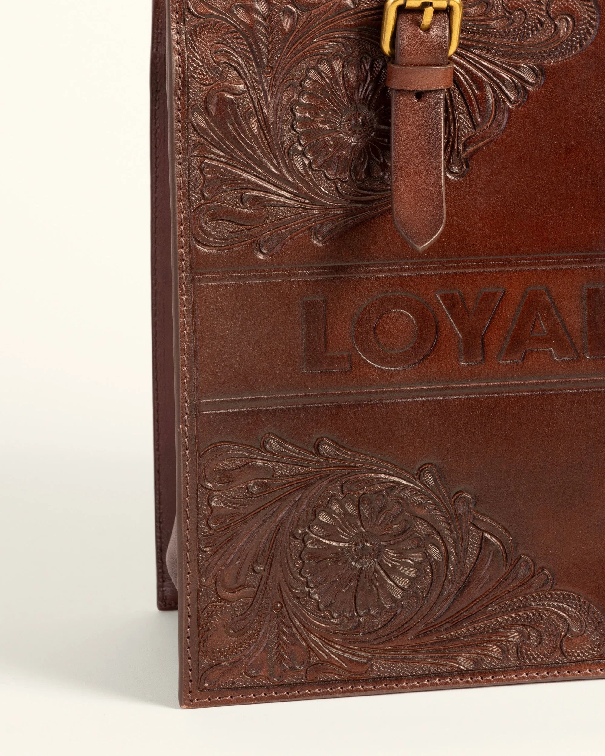 Mivva Handtooled Medium Bag - Brunette Leather