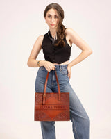 Mivva Handtooled Medium Bag - Soft Walnut Leather