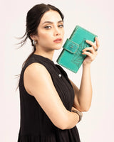 Desert Lotus Wallet - Turquoise Handtooled Leather & Calfskin