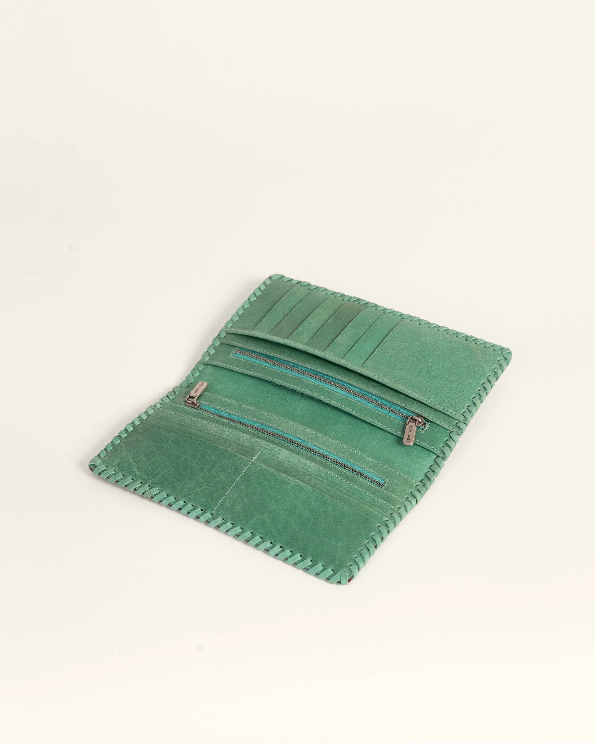 Desert Lotus Wallet  - Turquoise  Handtooled Leather &amp; Calfskin