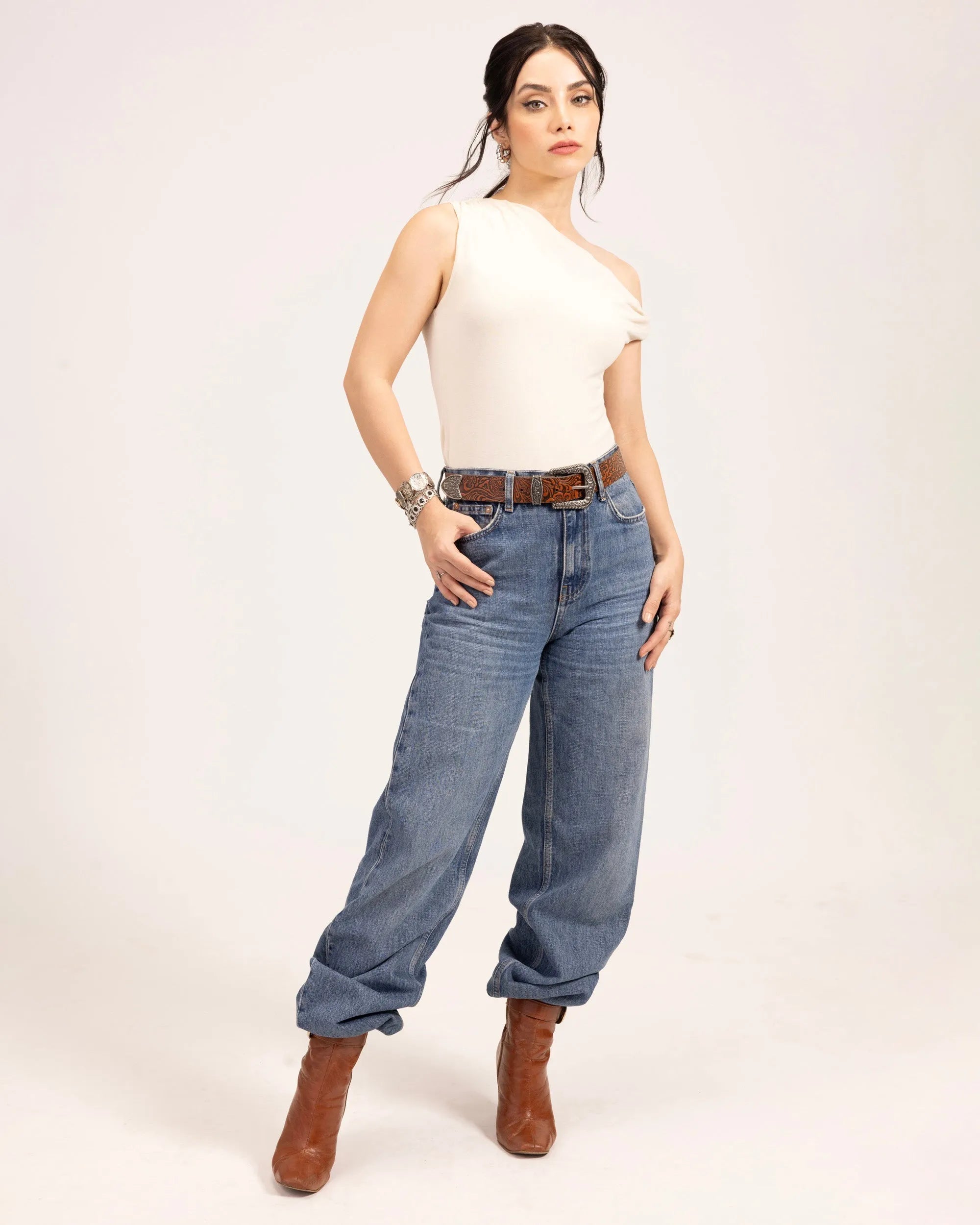 Sophia Belt - Brown Floral Leather