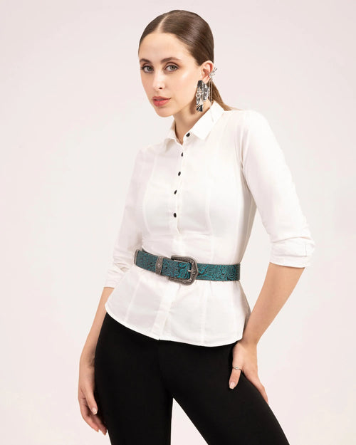 Sophia Belt- Turquoise Floral Leather