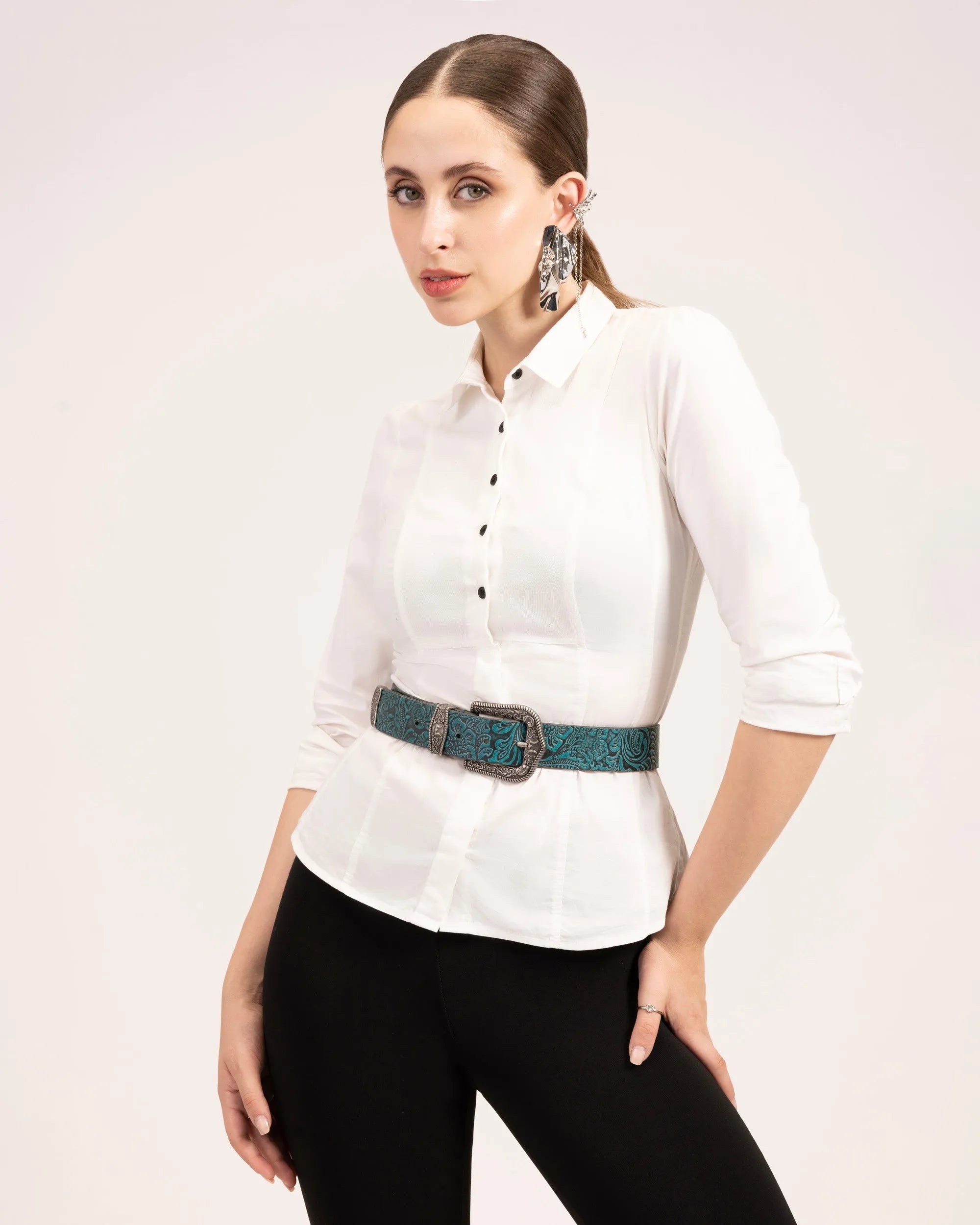 Sophia Belt- Turquoise Floral Leather