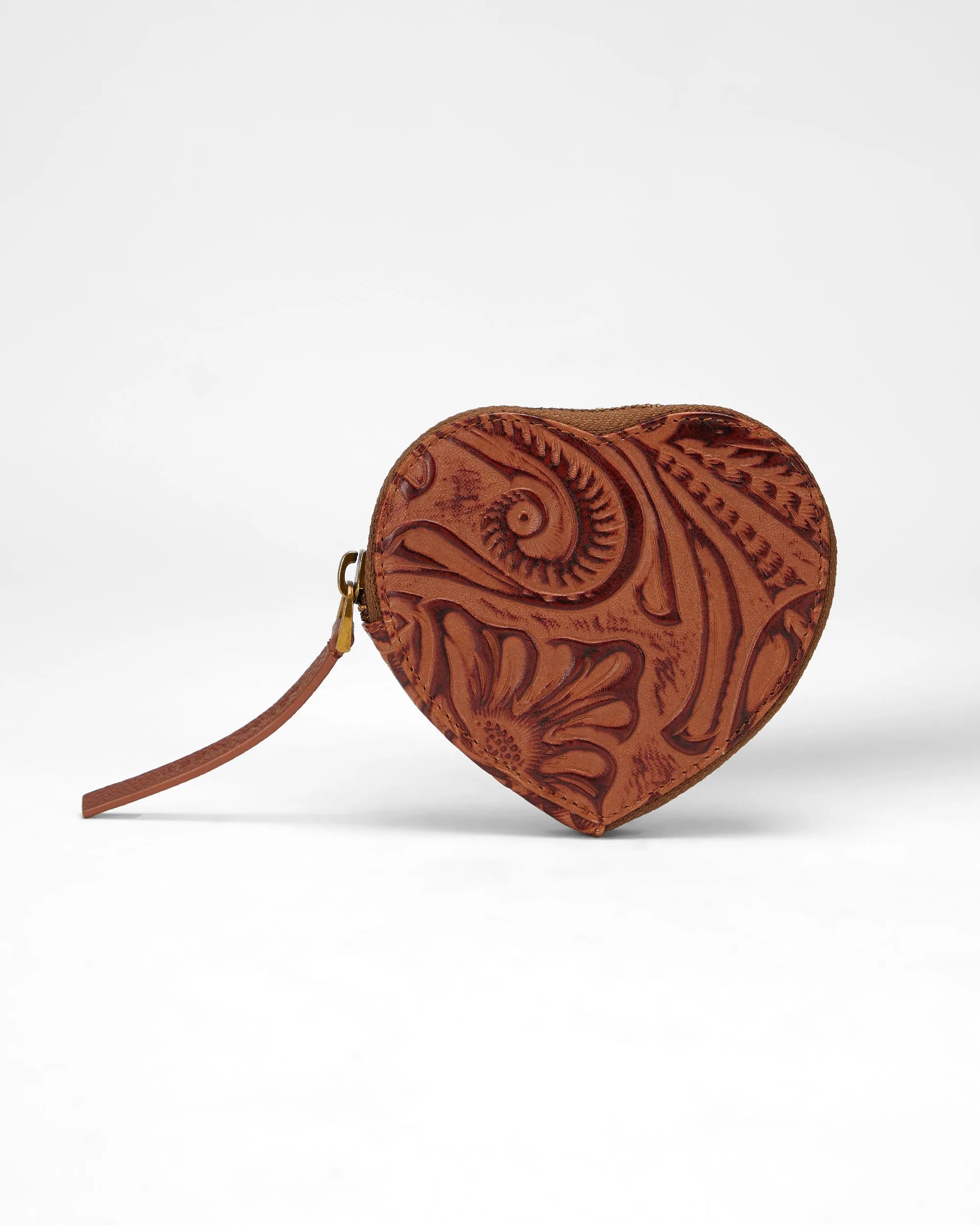 Cupid Coin Pouch In Hand Finished Embossed Leather - Brown