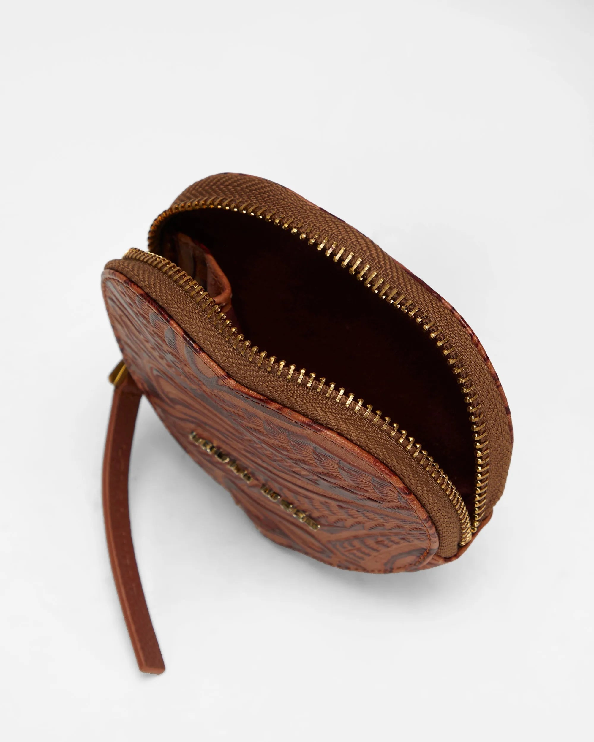 Cupid Coin Pouch In Hand Finished Embossed Leather - Brown