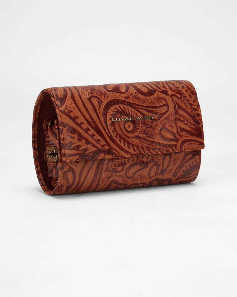 Canyon Jewelery Case In Hand Finished Embossed Leather - Brown
