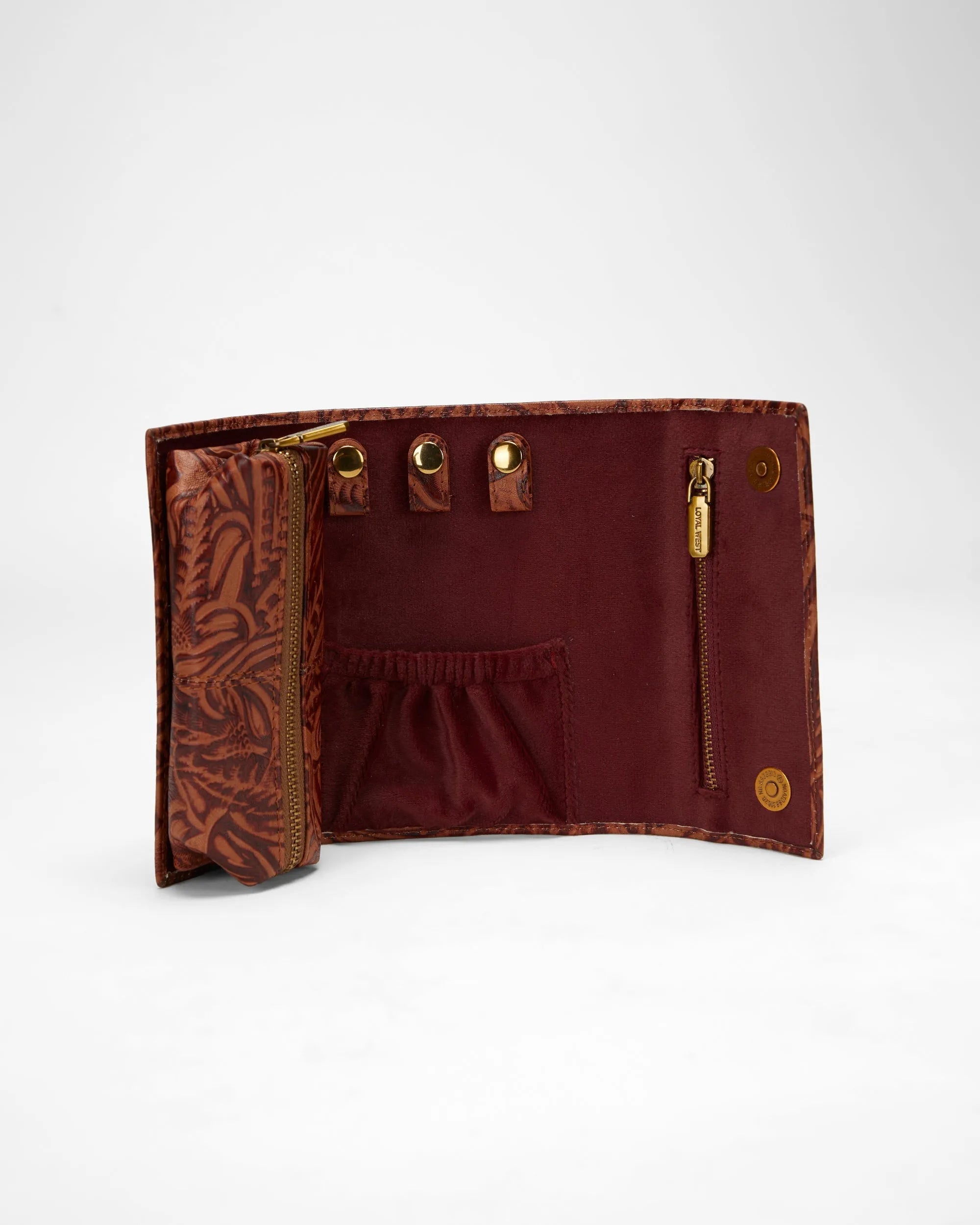 Canyon Jewelery Case In Hand Finished Embossed Leather - Brown