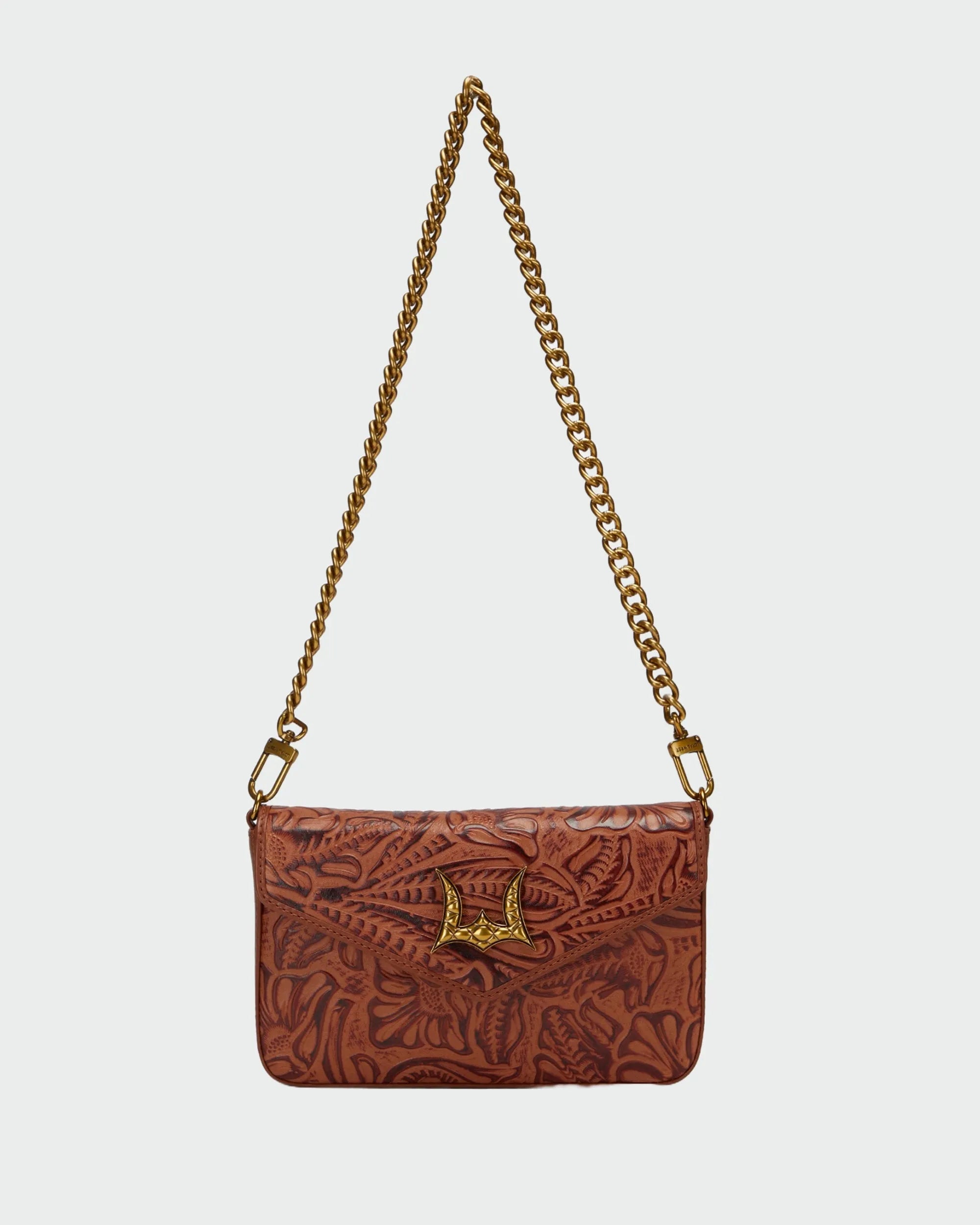 LW On The Go Mini Chain Bag In Hand Finished Embossed Leather - Brown
